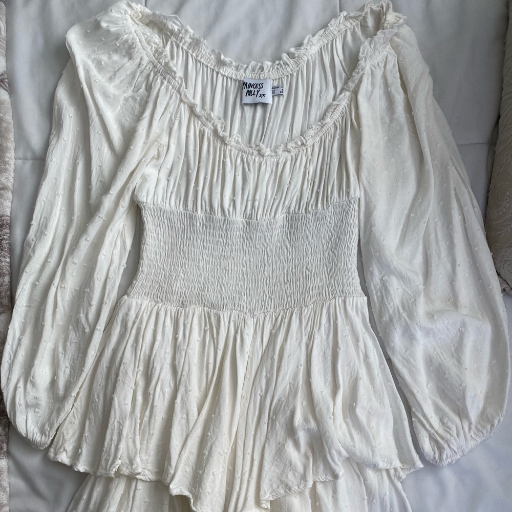 Princess Polly White Swiss Dot Smocked Mini Dress
